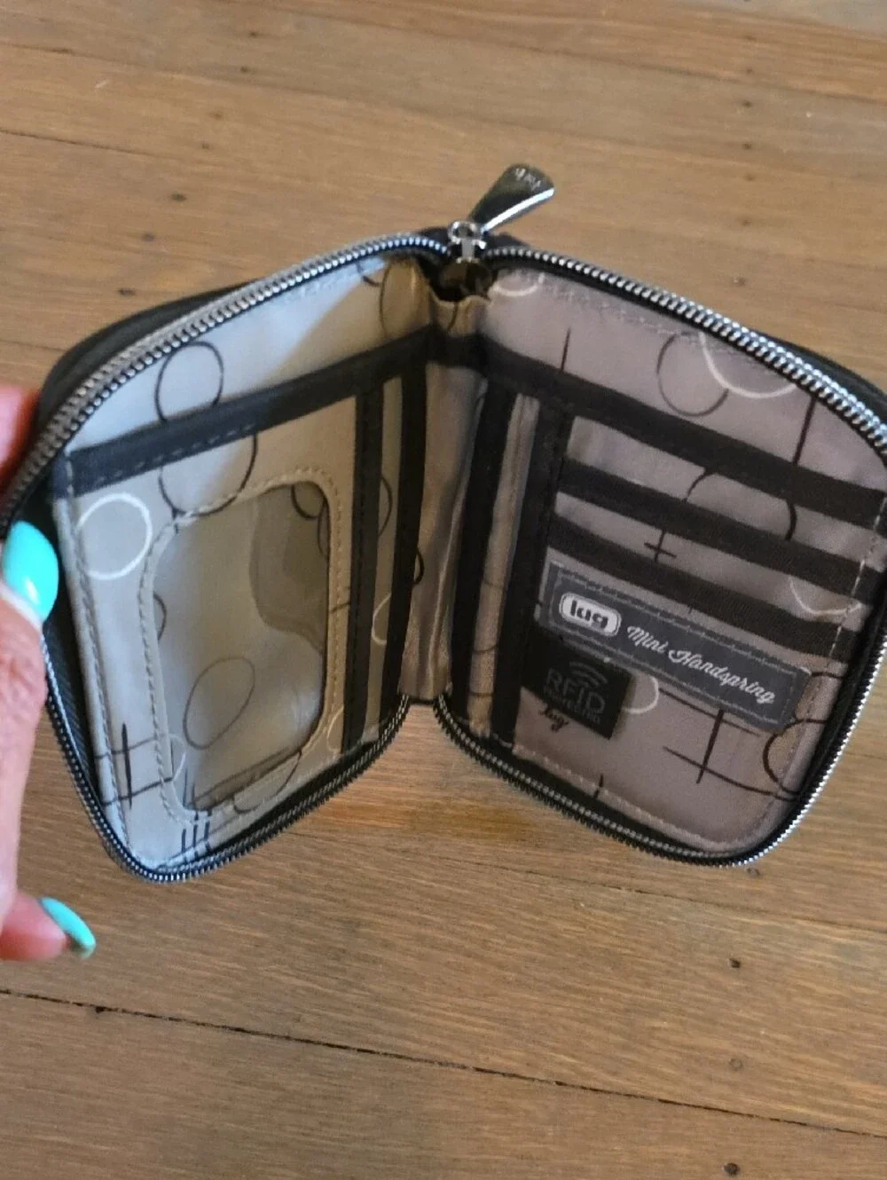 lug Black Mini Handspring RFID Quilted Zip Wallet with Logo Plaque